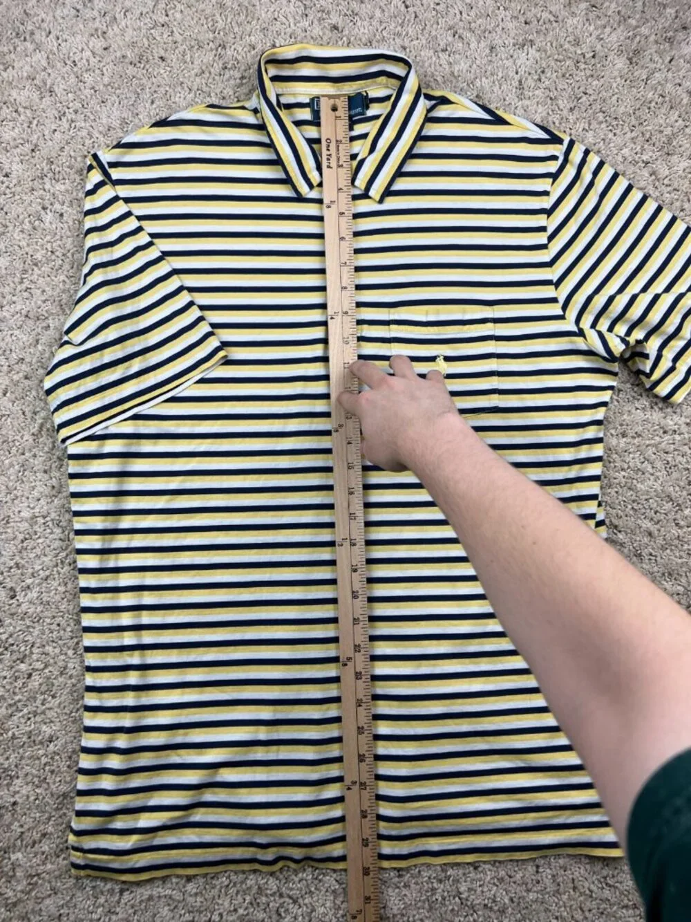 Polo Ralph Lauren Polo Shirt Large Yellow White Navy Blue Striped Yellow Pony